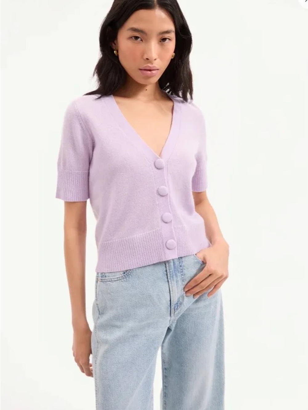 Veronica Beard Lilac V-Neck Short Sleeve Button Cardigan